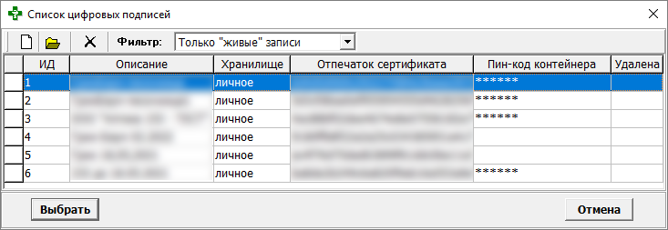Список цифровых подписей