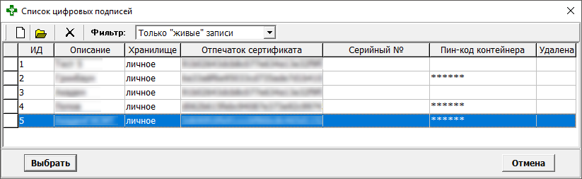 Список цифровых подписей