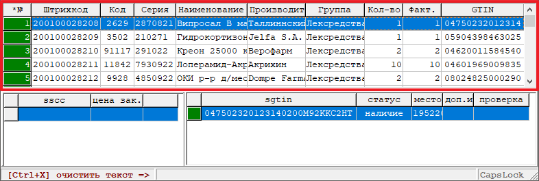 Таблица товаров