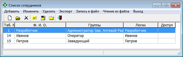Список сотрудников