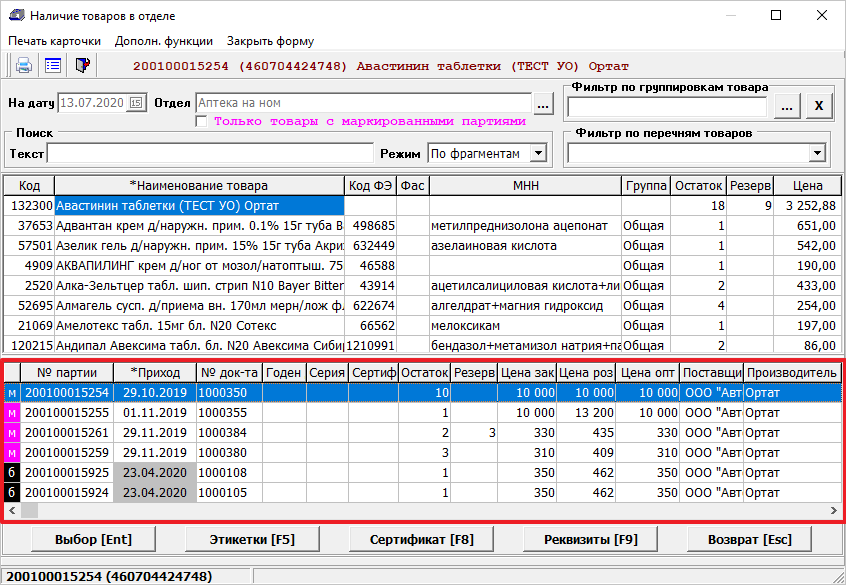Таблица партий