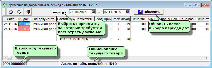 Движение по документам за период