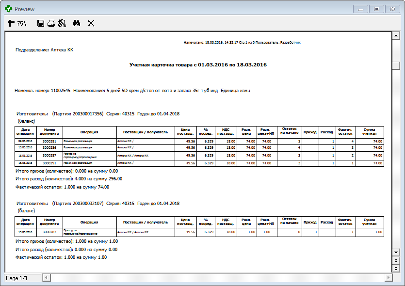 Учётная карточка товара