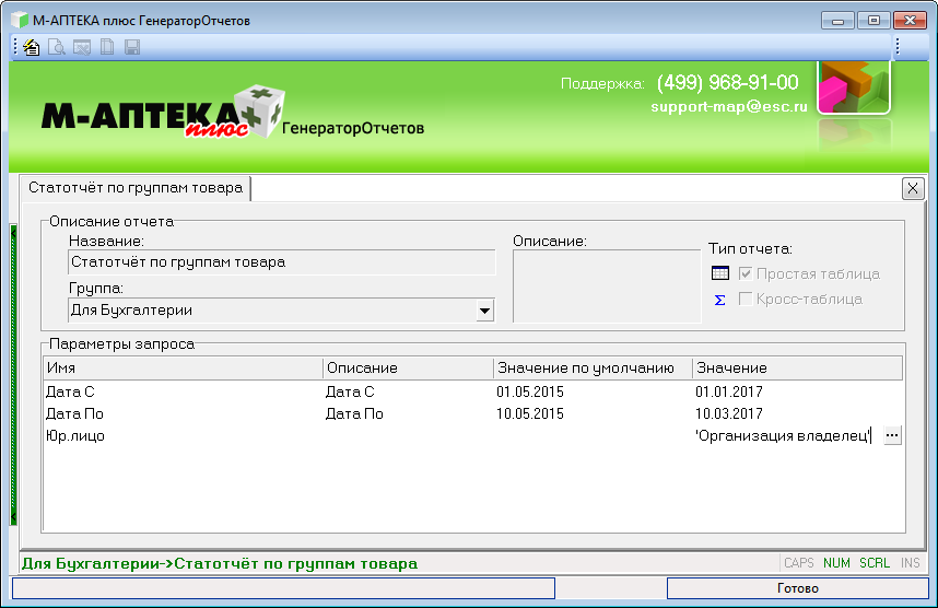 Статотчёт по группам товара