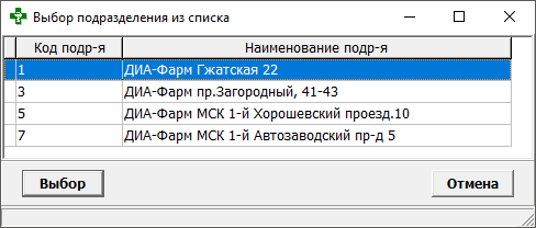 Выбор подразделения