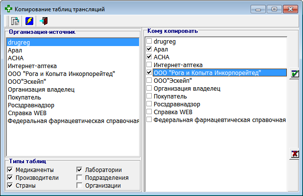 Копирование таблиц трансляции