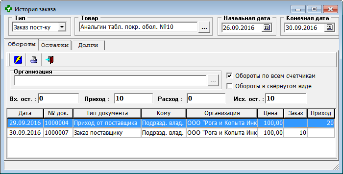 История заказов, заявок