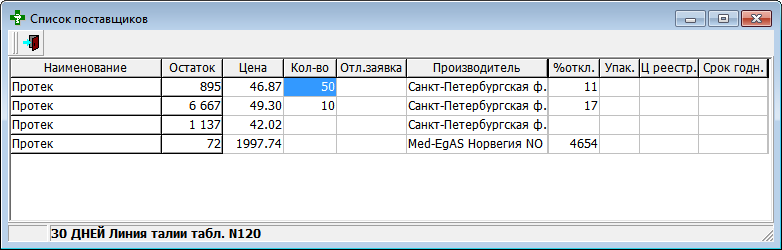 Список поставщиков