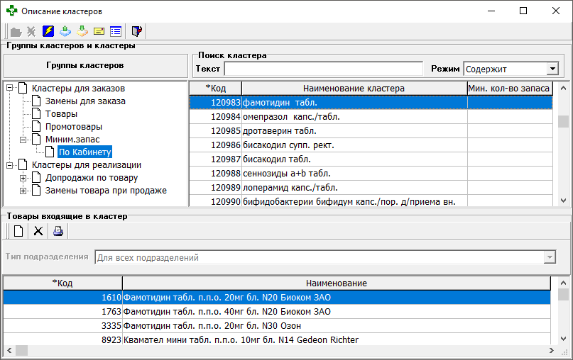 Описание кластеров