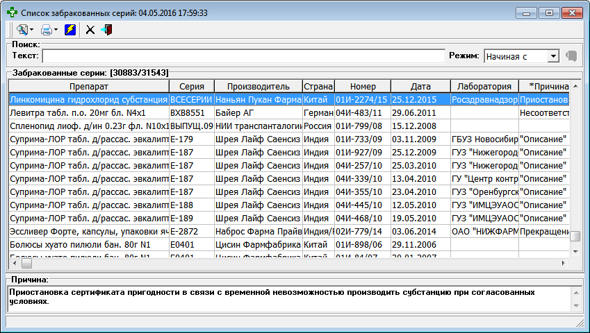 Список изъятых препаратов