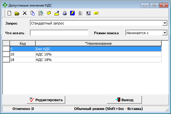 Допустимые значения НДС