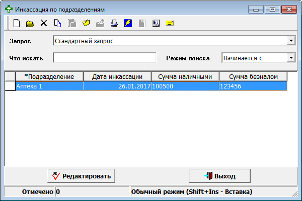 Инкассация по подразделениям