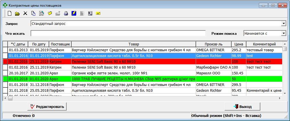 Контрактные цены поставщиков