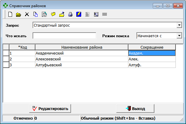 Справочник районов