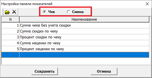 Настройка панели показателей